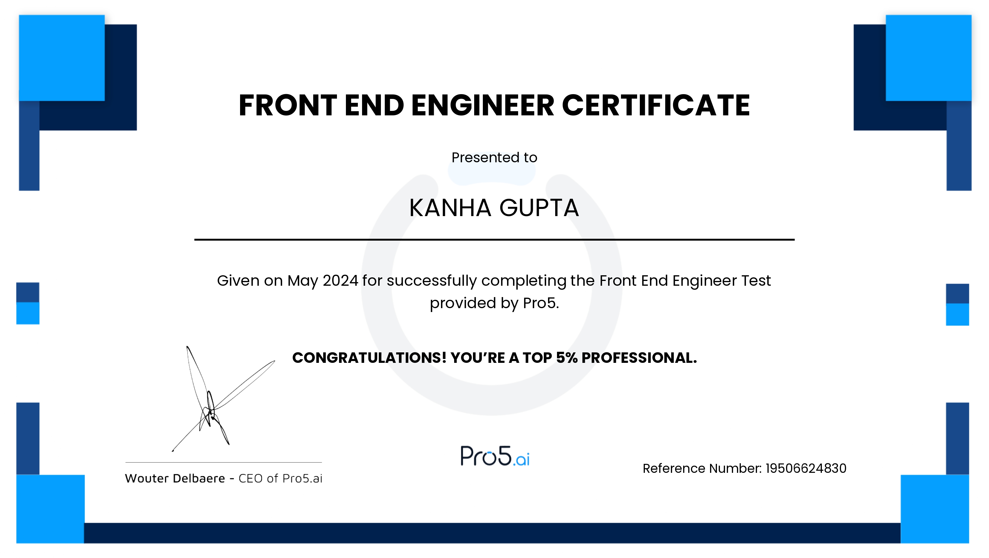 Front-End Engineer Certificate - Pro5.ai